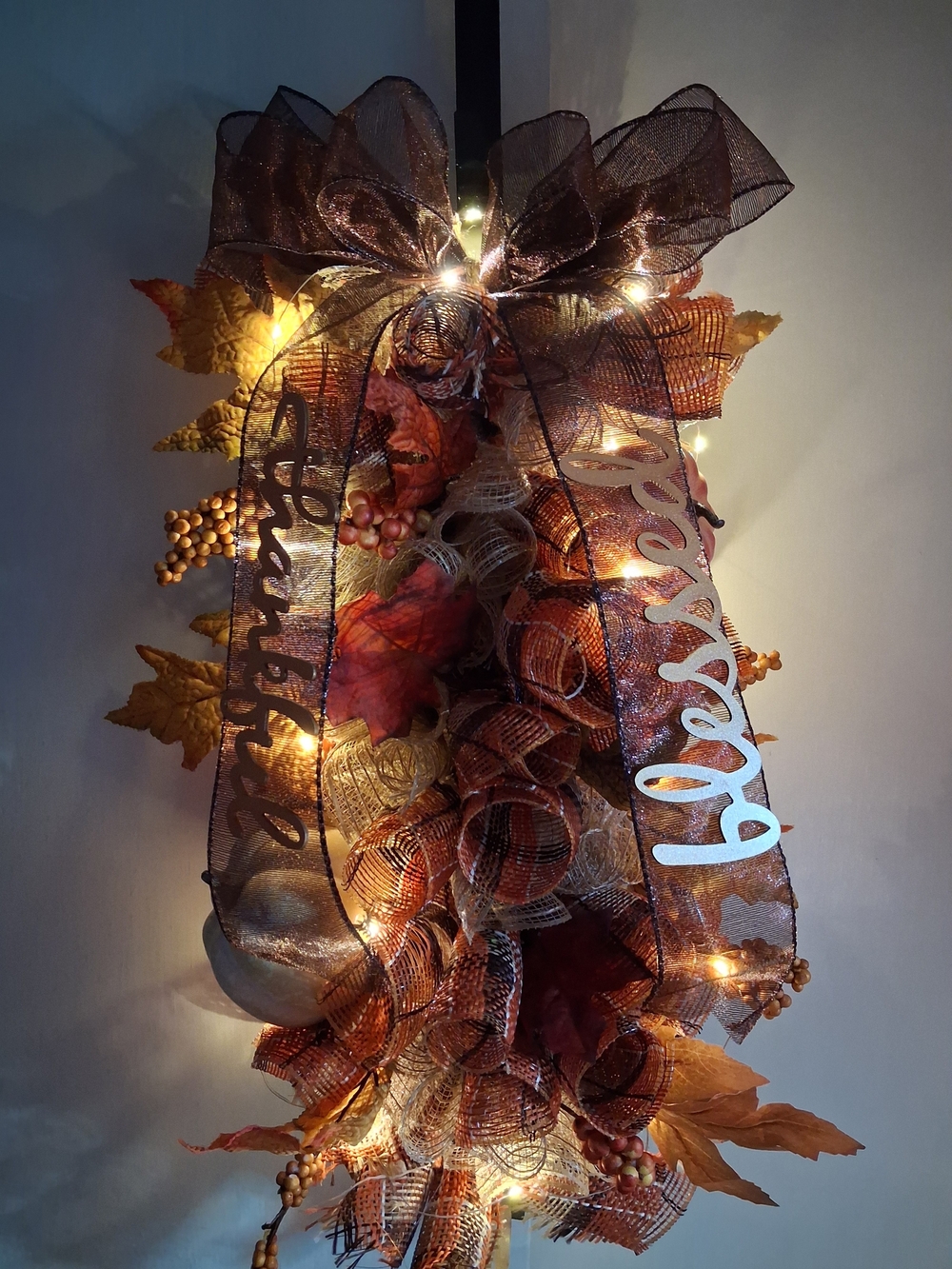 Autumn Blessings Fall Door Swag - Brown and Gold